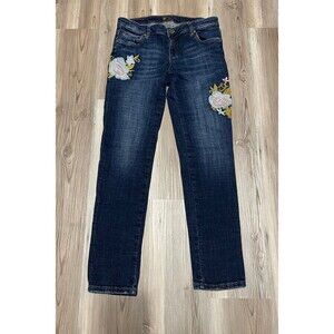 Kut from the Kloth Size 4 Embroidered Blue Denim Straight Jeans Cotton Blend